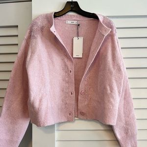 Mango cropped wool pink embellished cardigan
